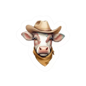 Cowboy Cow Kiss-Cut Vinyl Decals, Fun Home Decor, Farmhouse Style Stickers, Gift for Cowboy Lovers, Cute Animal Decor, Car Stickers