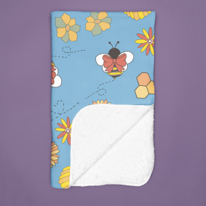 Velveteen Plush Blanket, Bees, Cute Floral Honeybee, Cozy Soft Honeycomb Throw, Buzzing Honey Design, Comfy Blankie, Warm Fleece Bedspread,