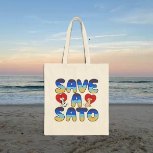 Save a Sato Cotton Canvas Tote Bag | Eco-Friendly, Reusable Shopping, Pet Lover Gift, Beach & Grocery Bag, Cute Animal Lovers