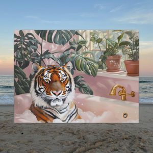 Relaxing Tiger Canvas Art Print, Bohemian Wall Decor, Jungle Vibes Home Decor, Animal Lover Gift, Unique Artwork for Cat Lovers