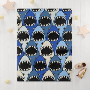 Shark Pattern Velveteen Plush Blanket, Cozy Throw for Kids Room, Perfect for Beach Lovers, Birthday Gift, Home Decor, Snuggle Time