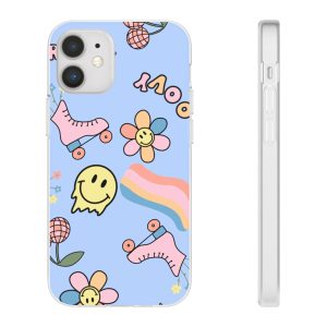 Colorful Retro Flexi Cases - Cute Skate, Smileys & Flowers - Phone Accessories for Teens, Gifts, Festivals, Everyday Use